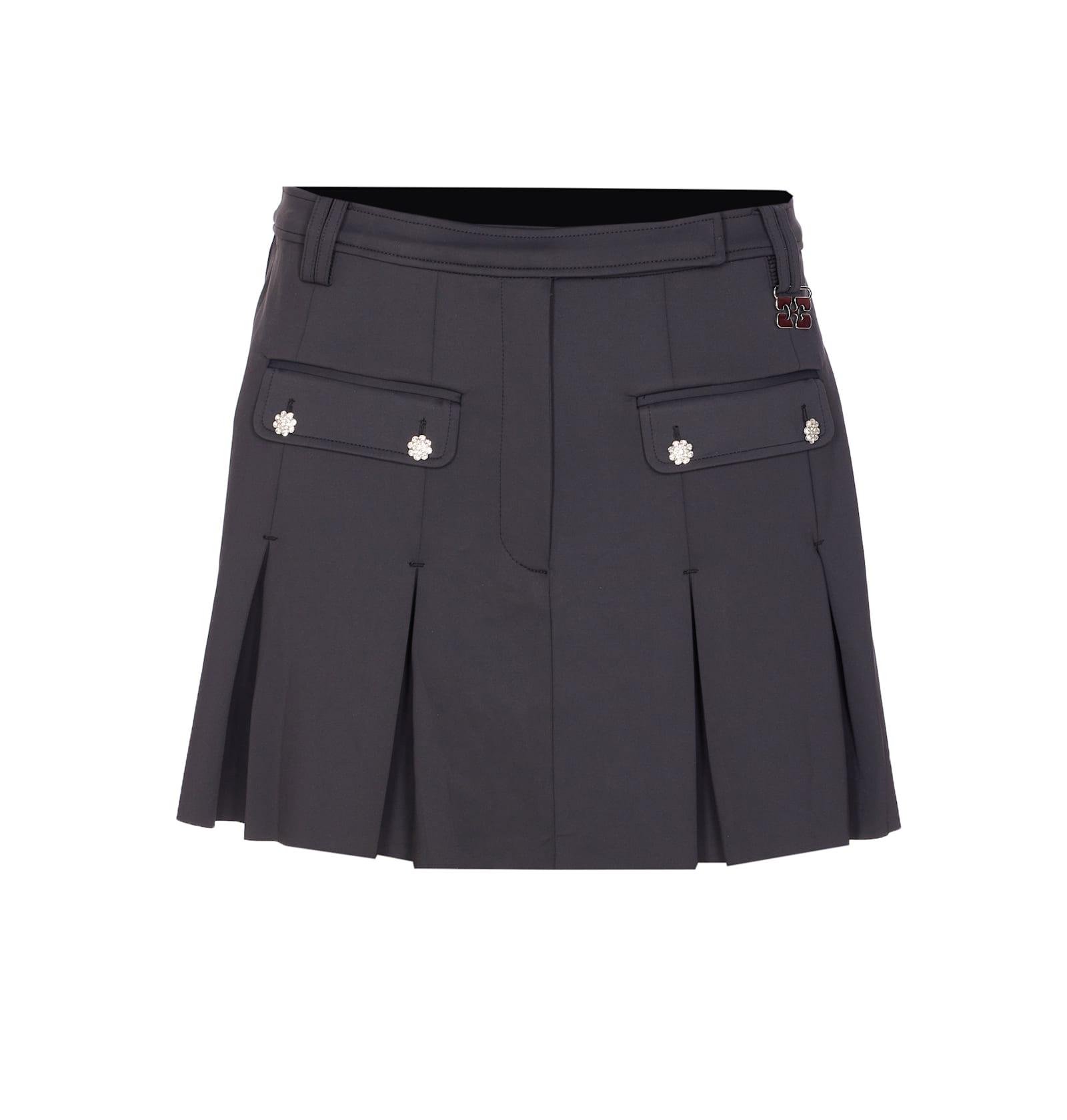 ganni black pleated mini skirt