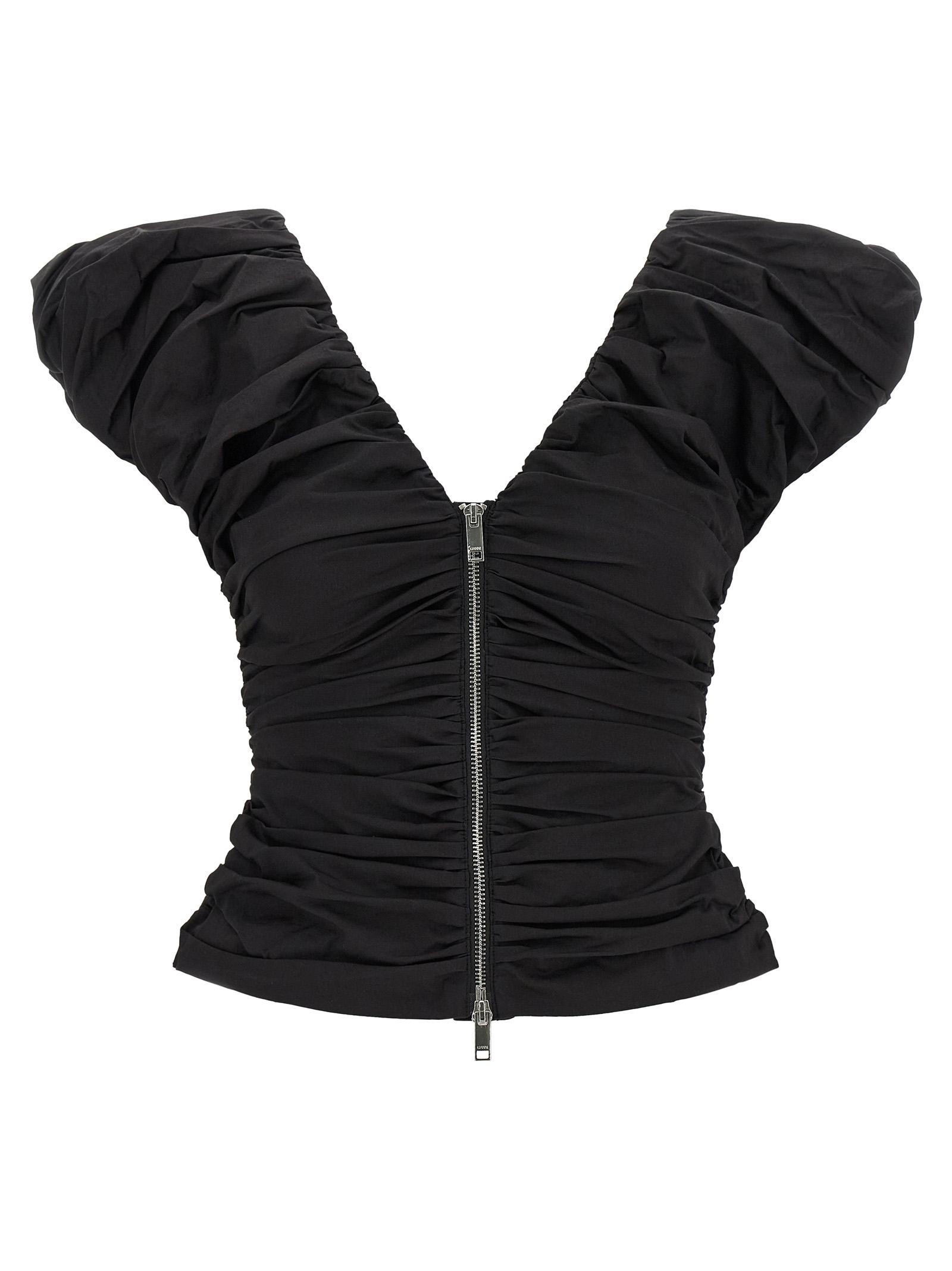 ganni black ruched top cotton tops - women