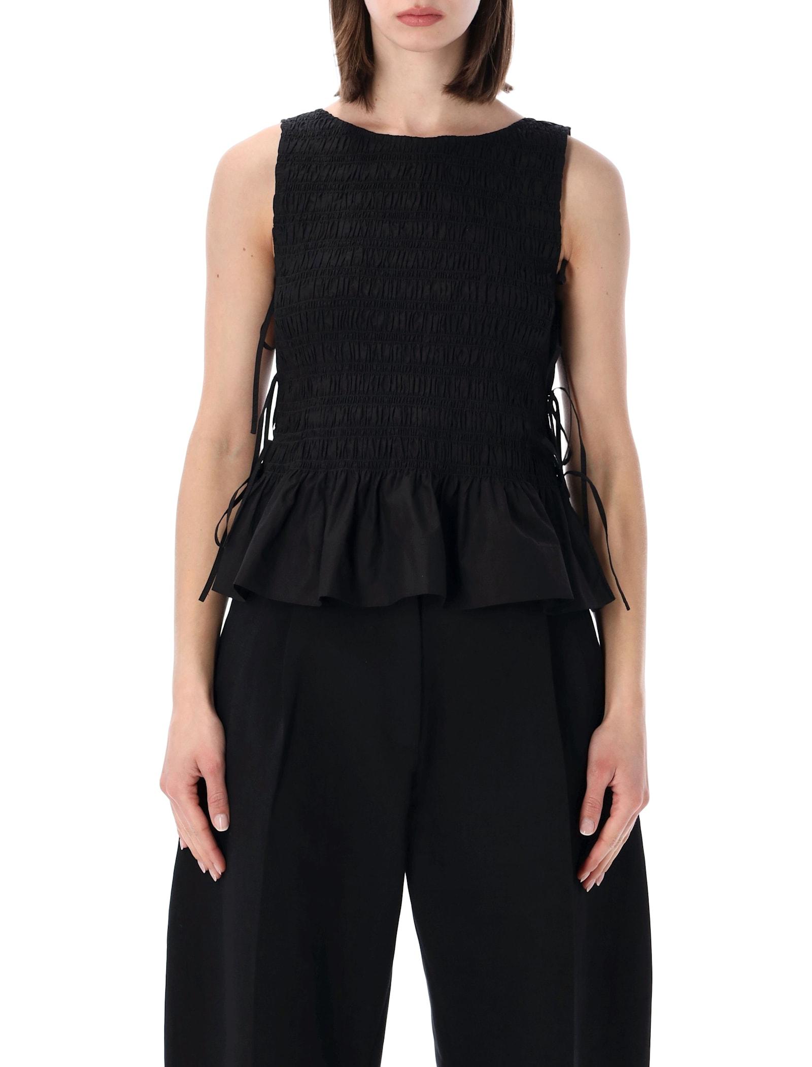 ganni black smock tie cotton top