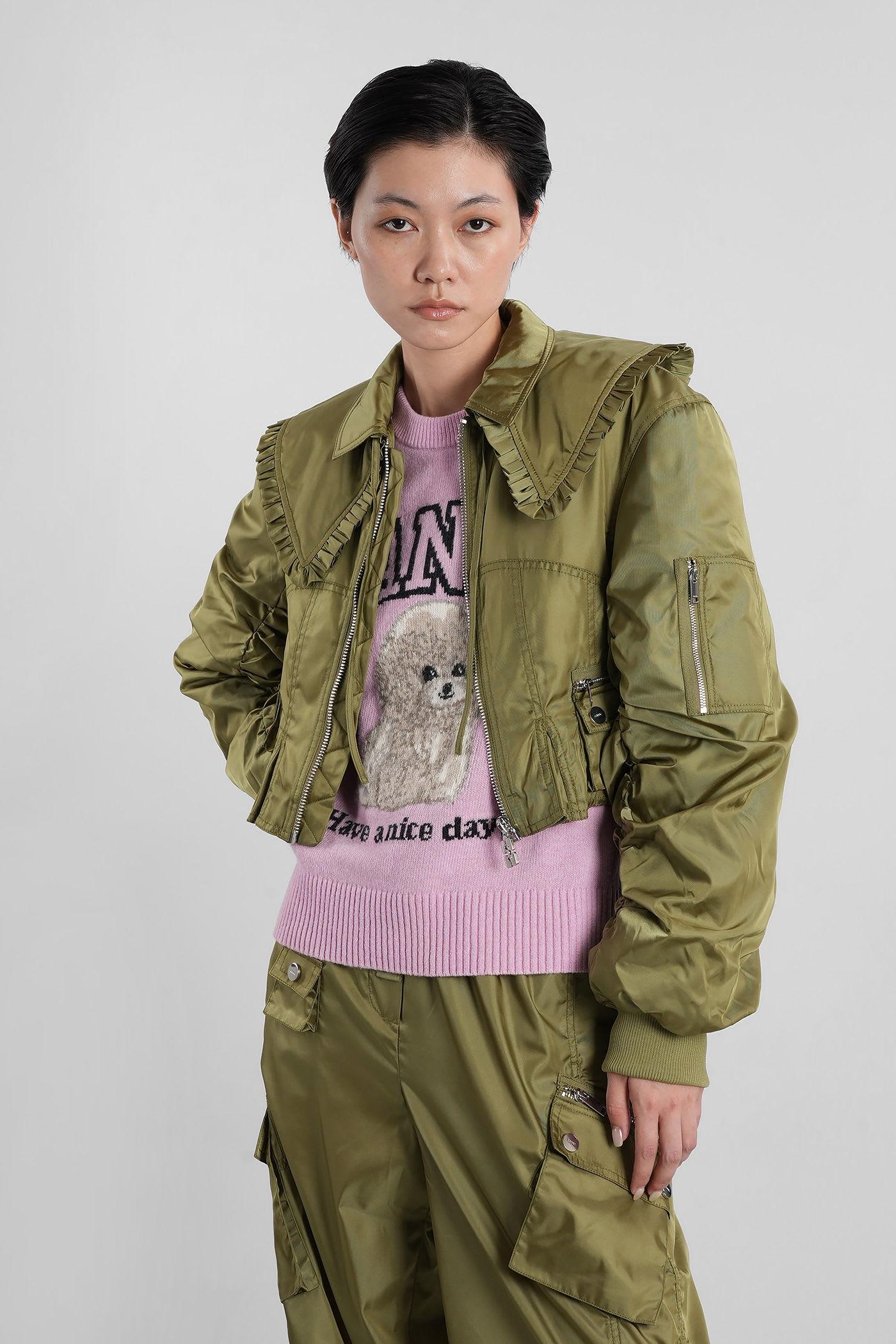 ganni bomber jacket in green polyamide