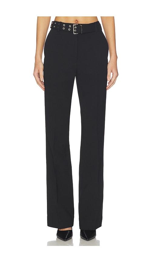 ganni bonded crepe belted pant in black.