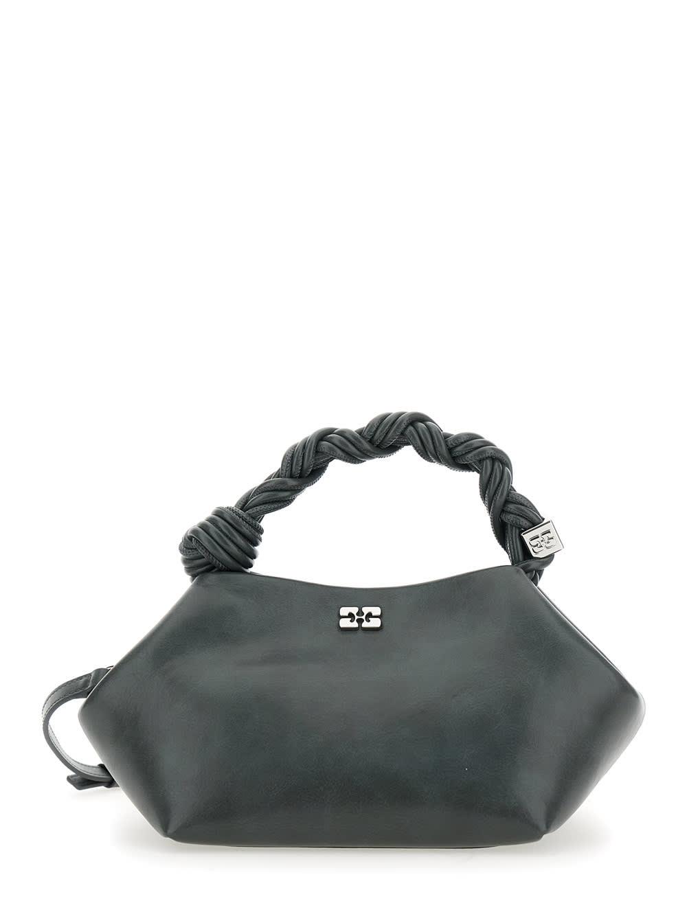 ganni bou grey handbag with adjustable and removable shoulder strap in leather woman