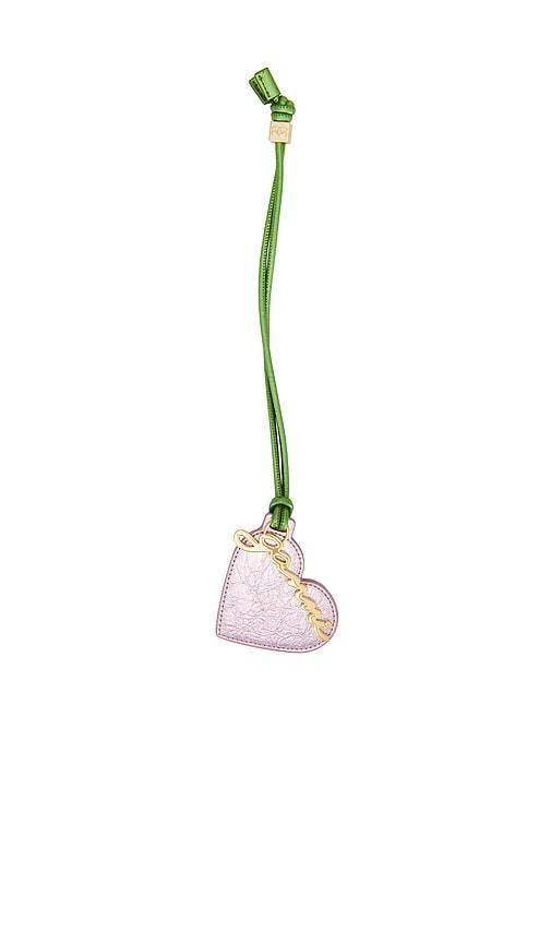 ganni bou heart mirror crushed bicolor bag charm in pink.