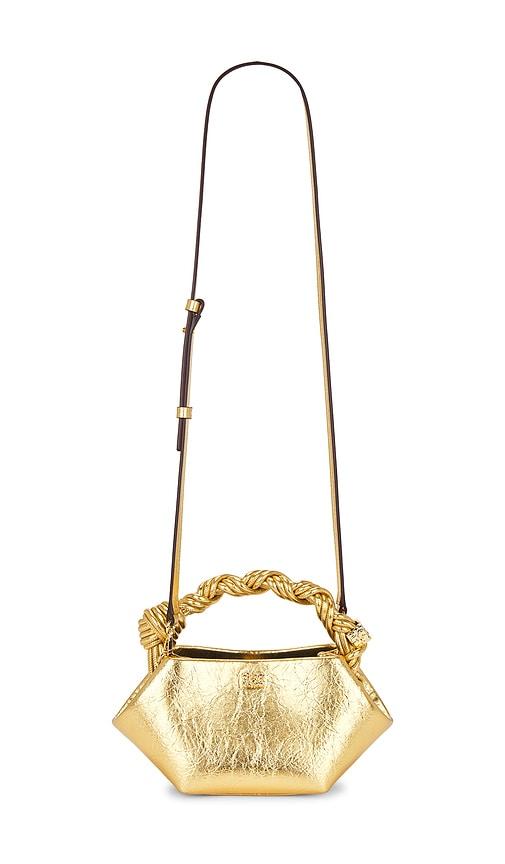 ganni bou mini crushed bag in metallic gold.