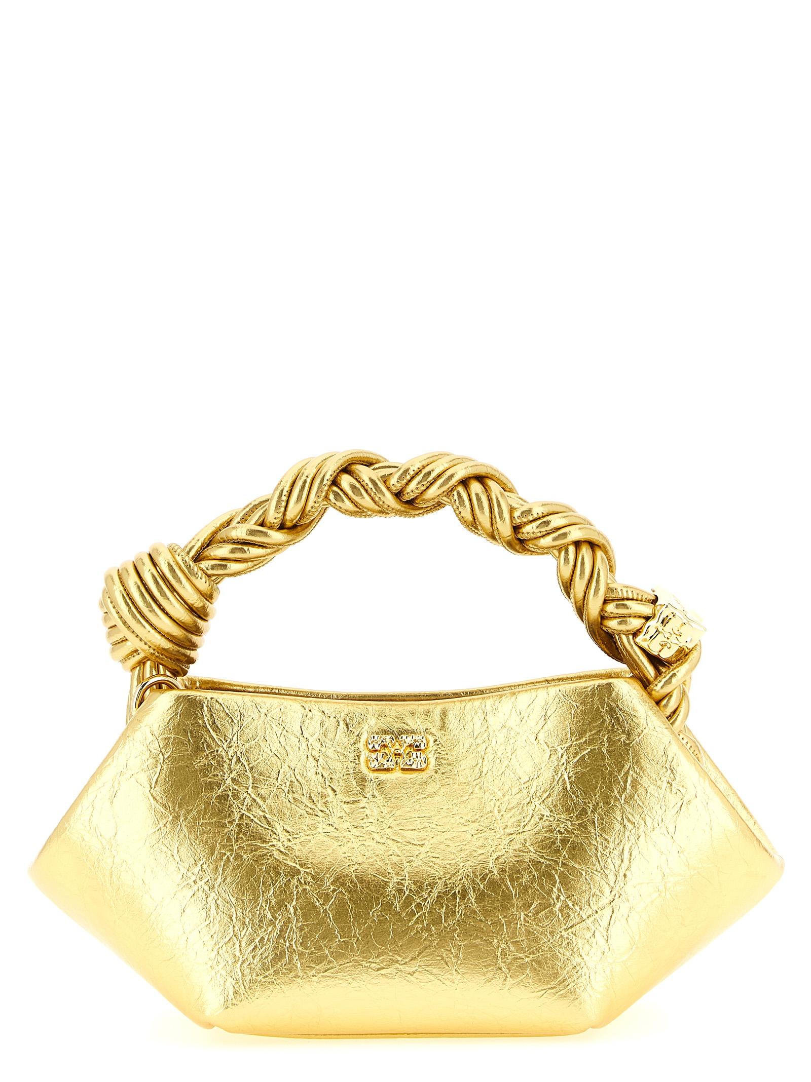 ganni bou mini handbag gold polyurethane hand bags - women
