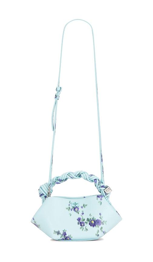 ganni bou mini print bag in blue.
