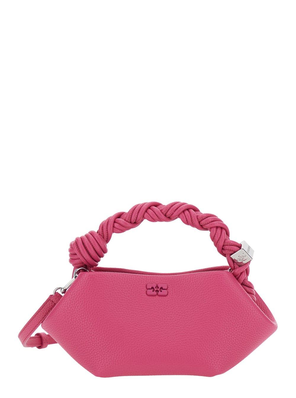 ganni bou pink mini handbag with braided handler in leather woman