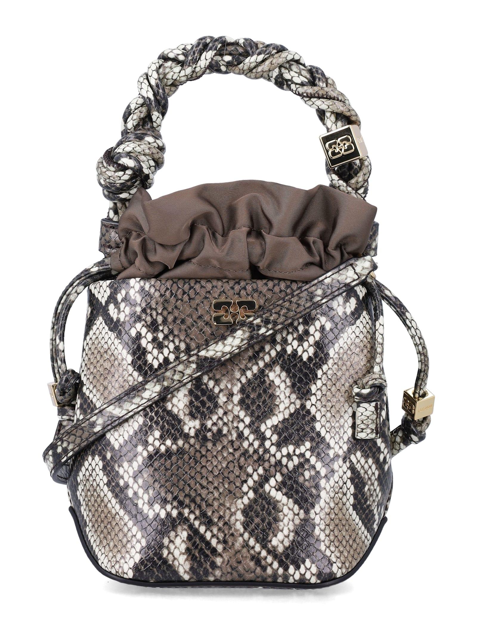ganni bou snakeskin-embossed bucket bag