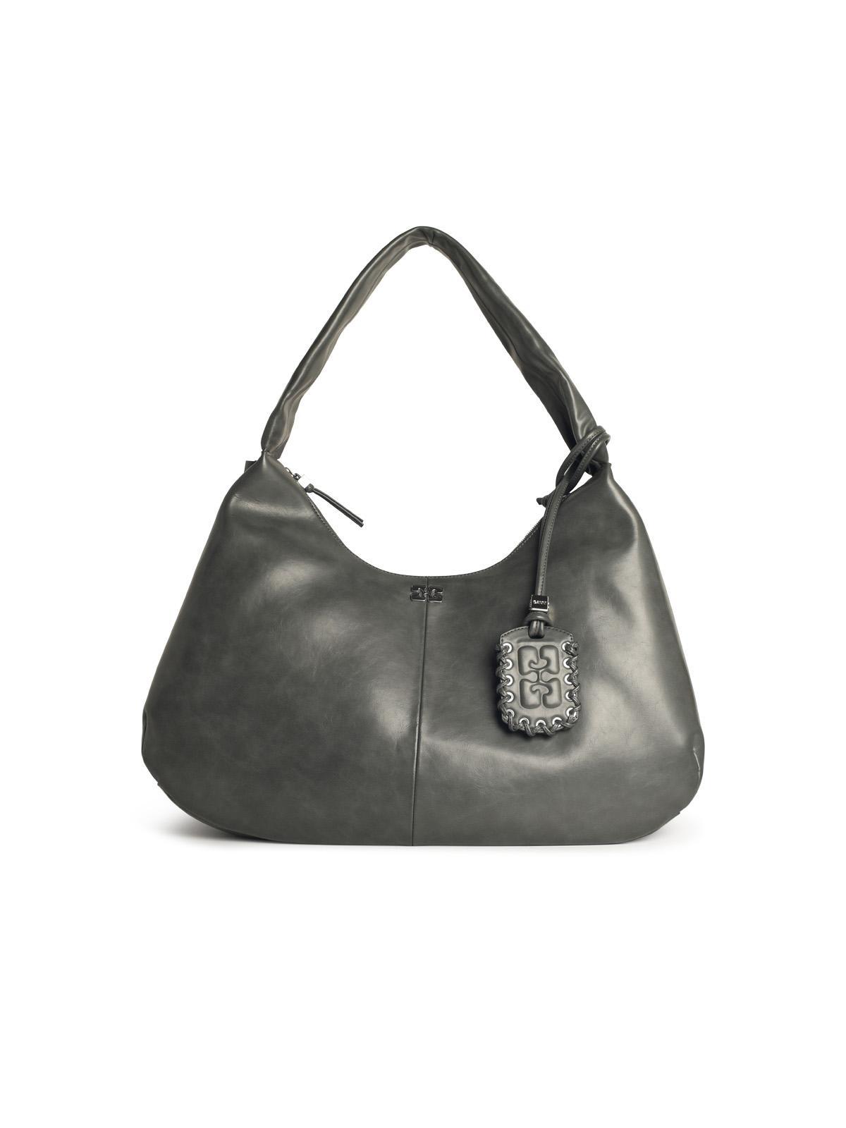 ganni bou xxl grey leather blend bag