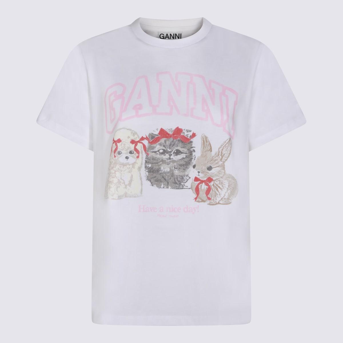 ganni bright white cotton t-shirt