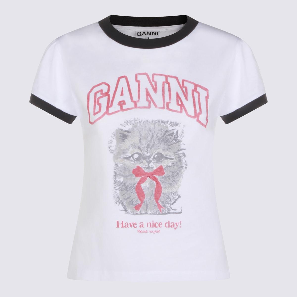 ganni bright white cotton t-shirt