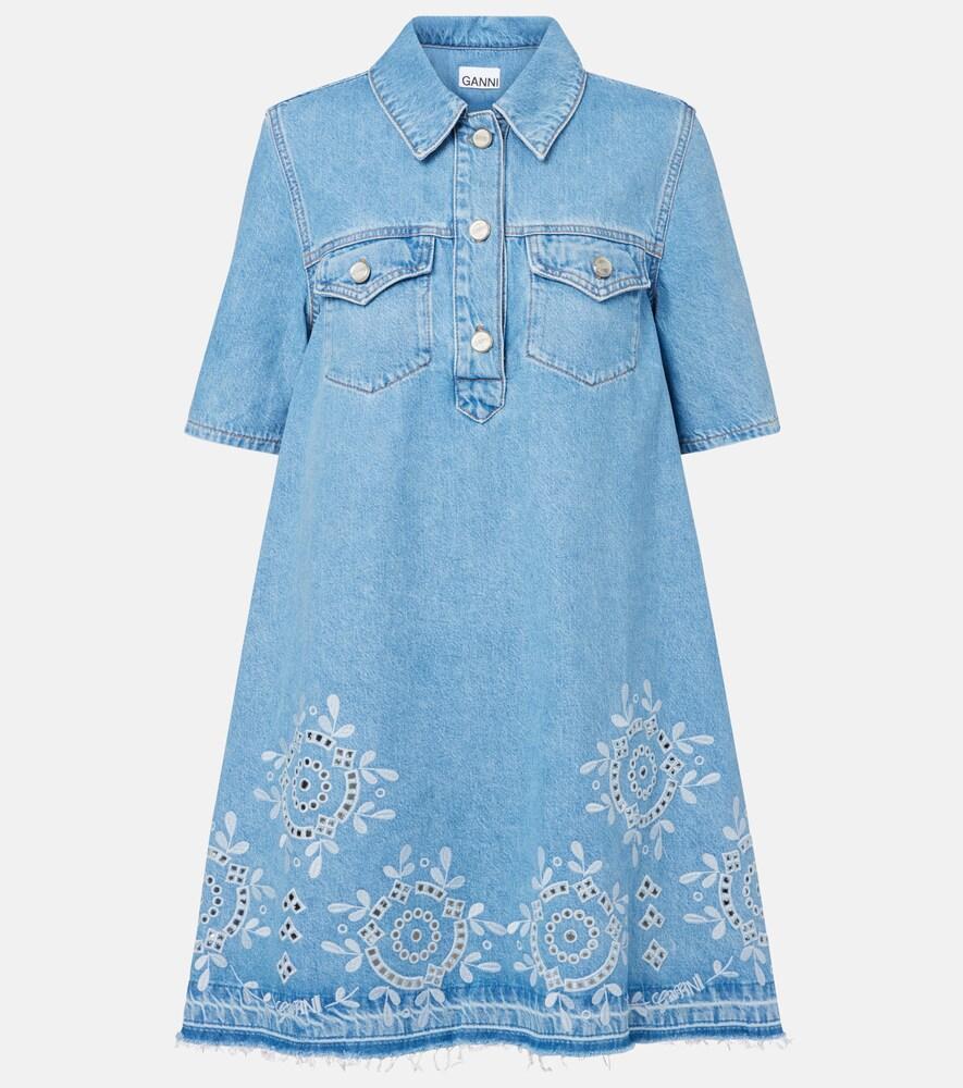 ganni broderie anglaise denim minidress