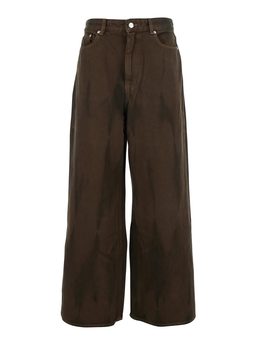 ganni brown denim wide-leg jeans