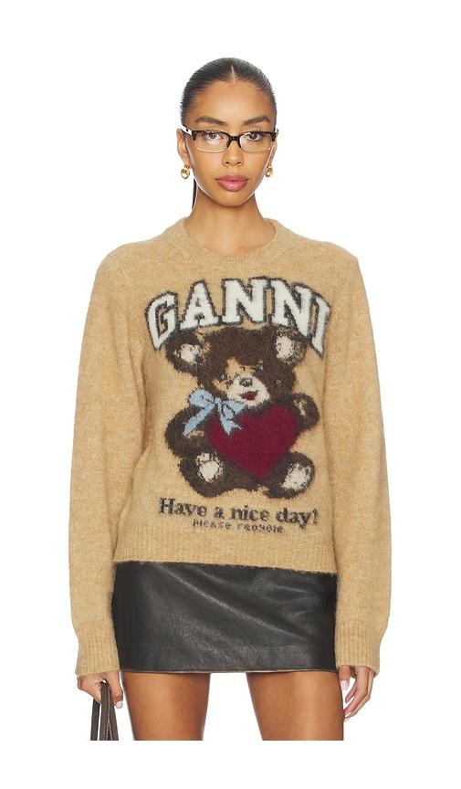 ganni brushed alpaca sweater in brown.