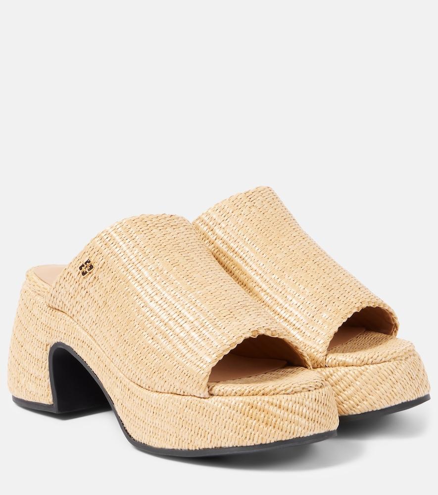 ganni butterfly raffia platform mules