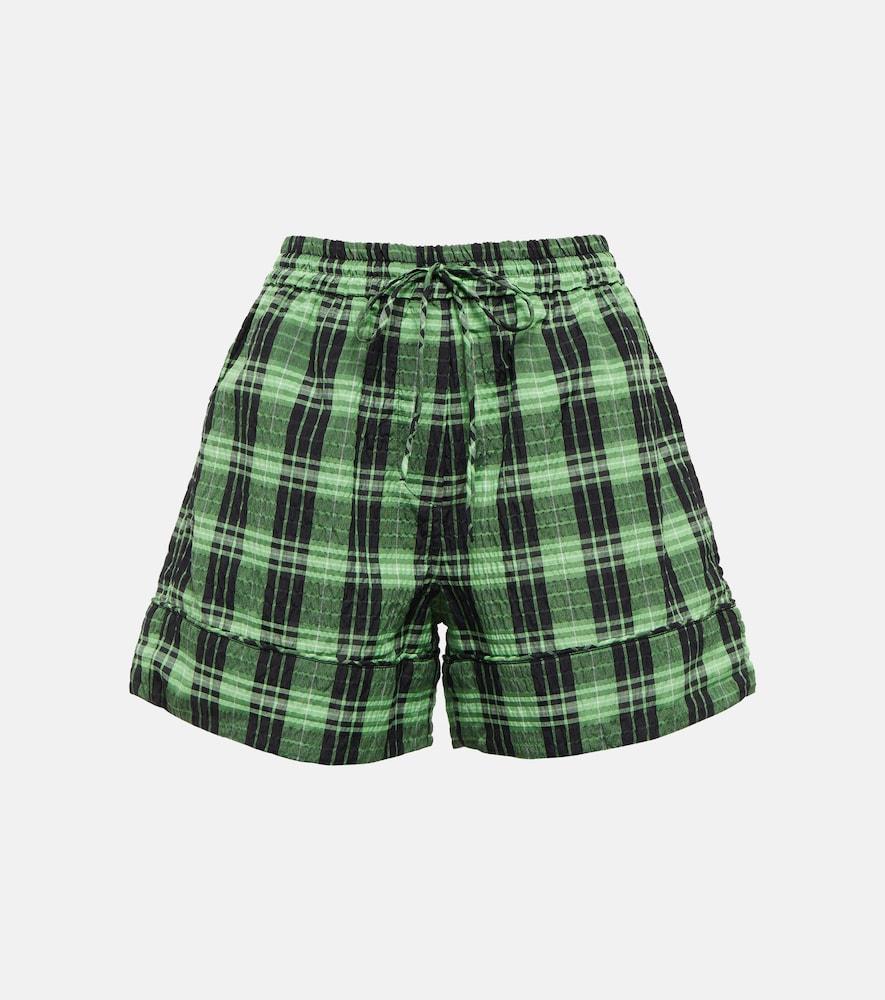 ganni checked seersucker shorts