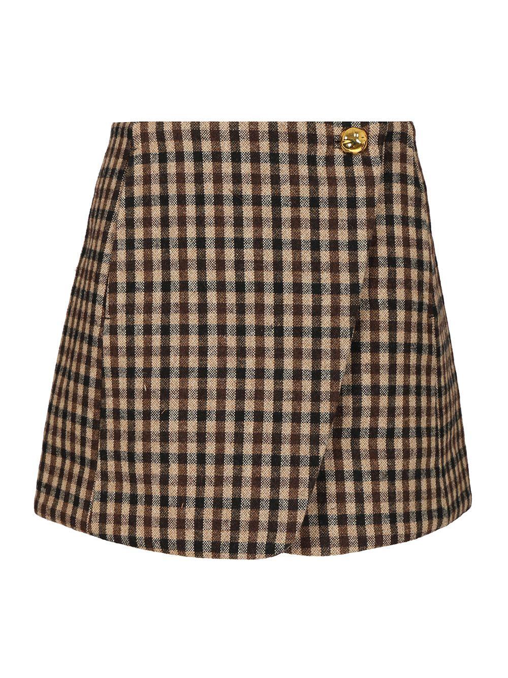 ganni checked wool mini skirt