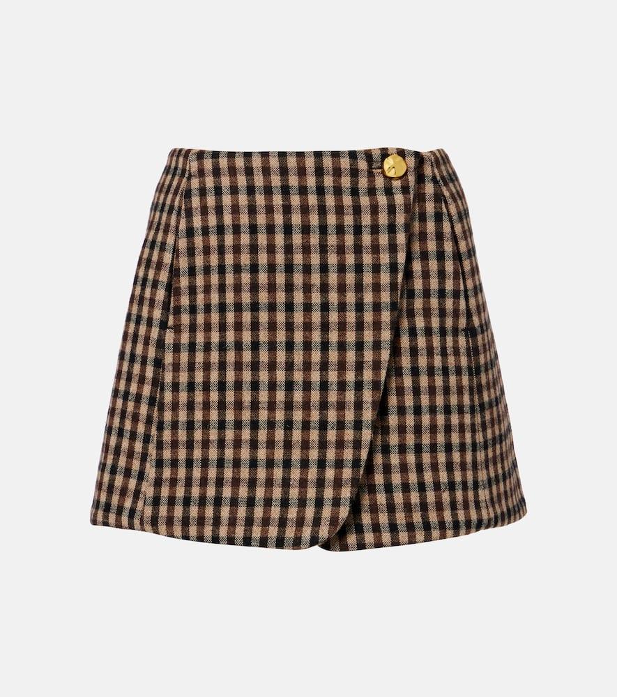 ganni checked wool wrap skirt
