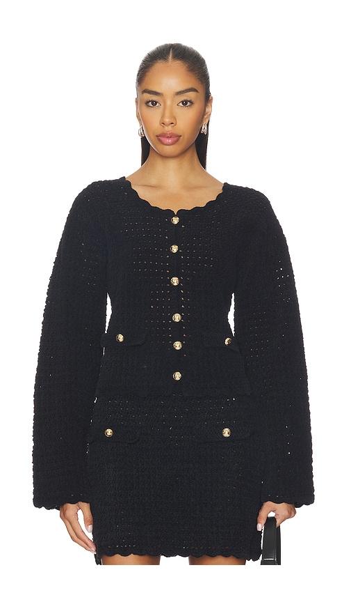 ganni chenille crochet cardigan in black.