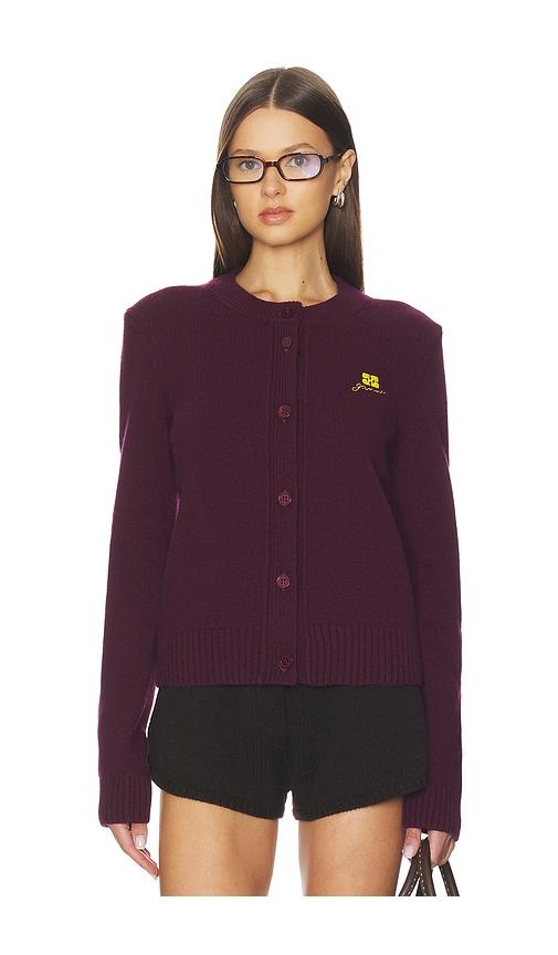 ganni core future wool mix cardigan in burgundy.