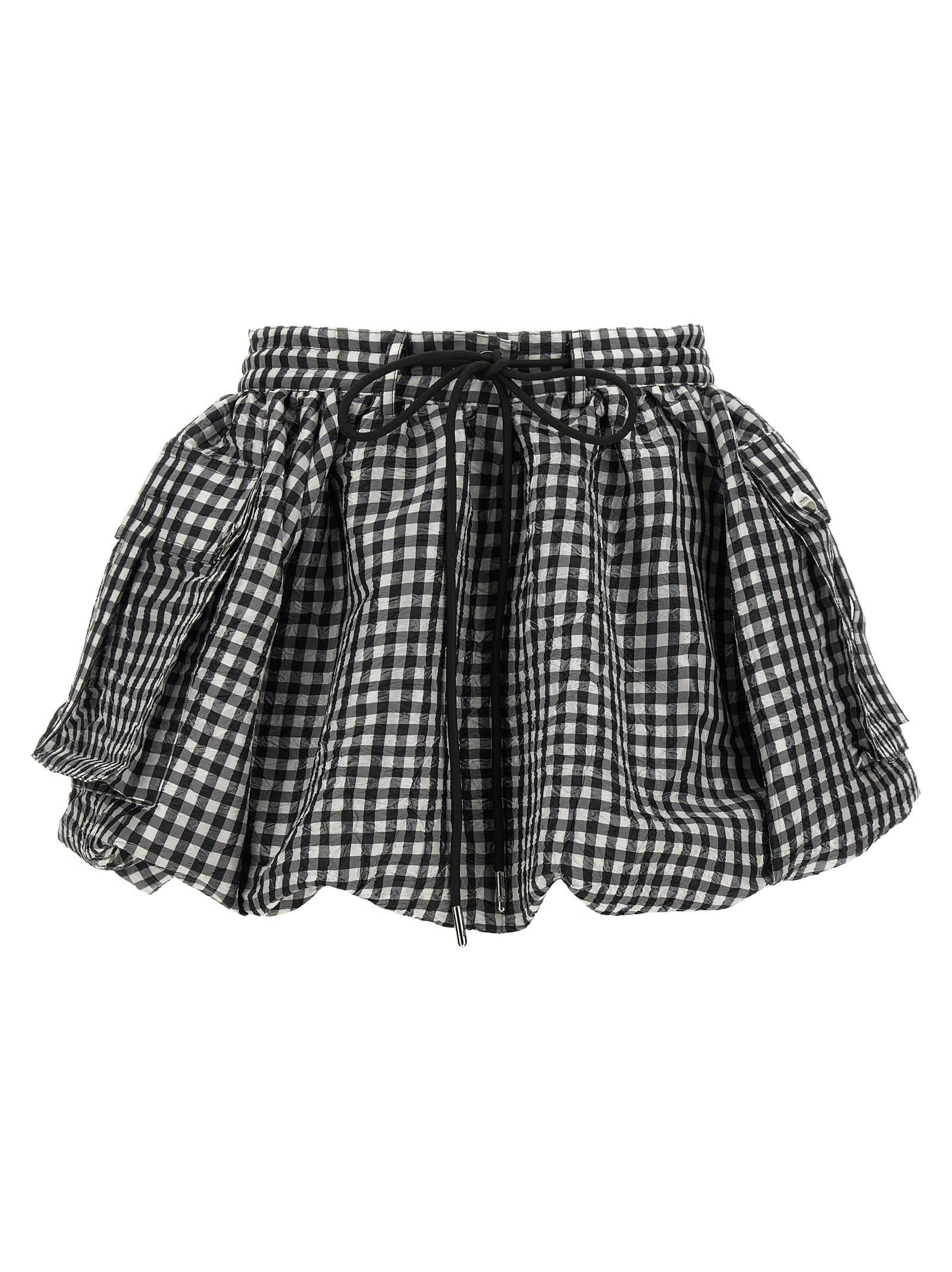 ganni crinkled check mini bubble skirt