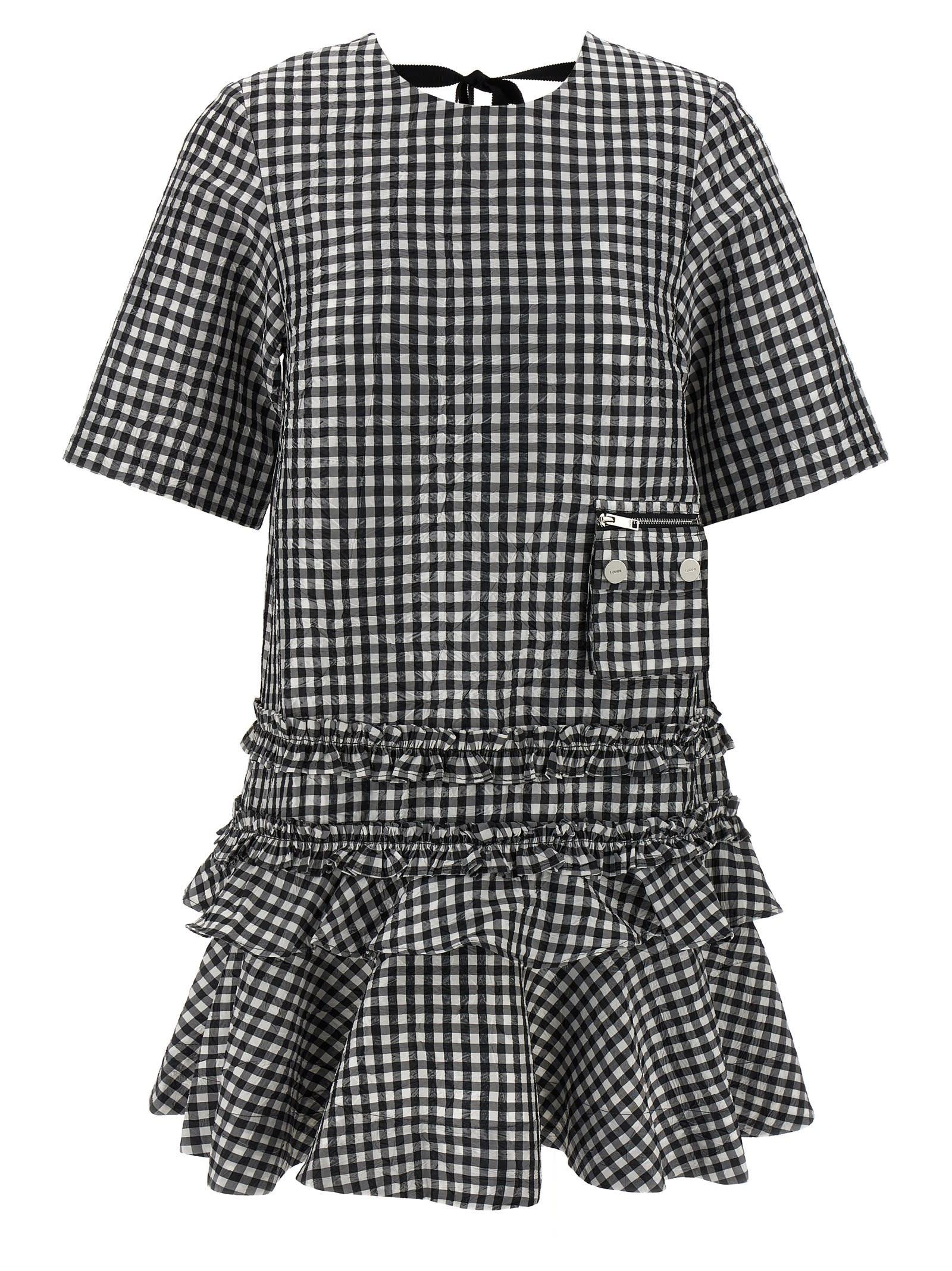 ganni crinkled check mini dress