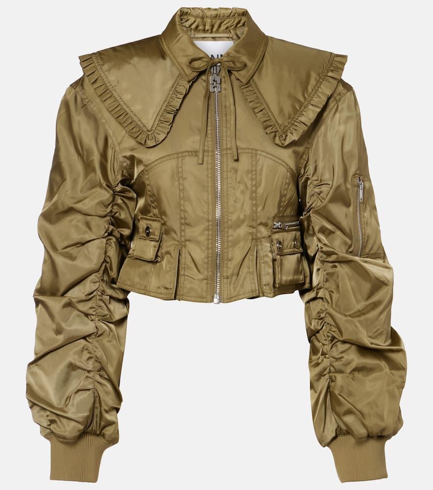 ganni cropped ruched bomber jacket