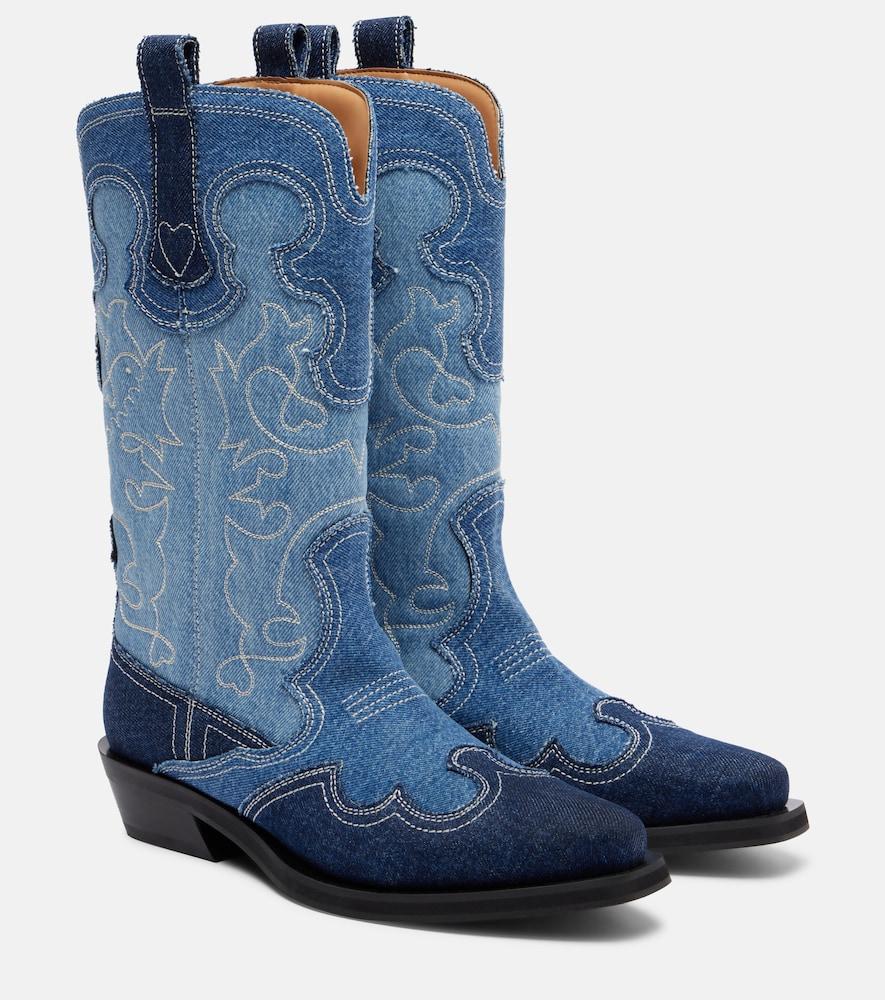 ganni denim cowboy boots