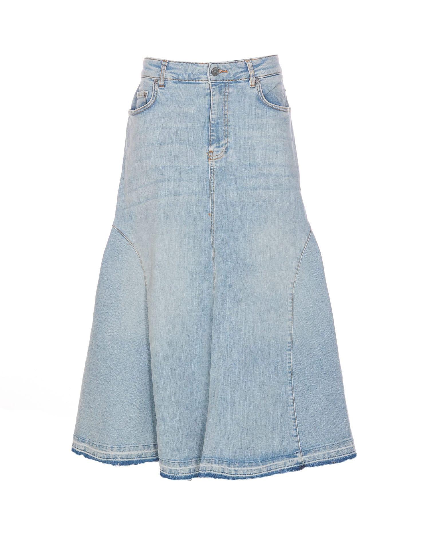 ganni denim midi skirt