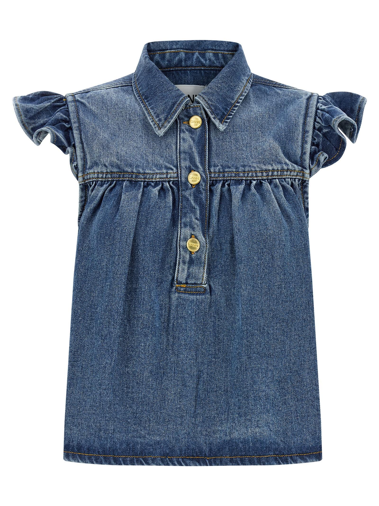 ganni denim ruffle top