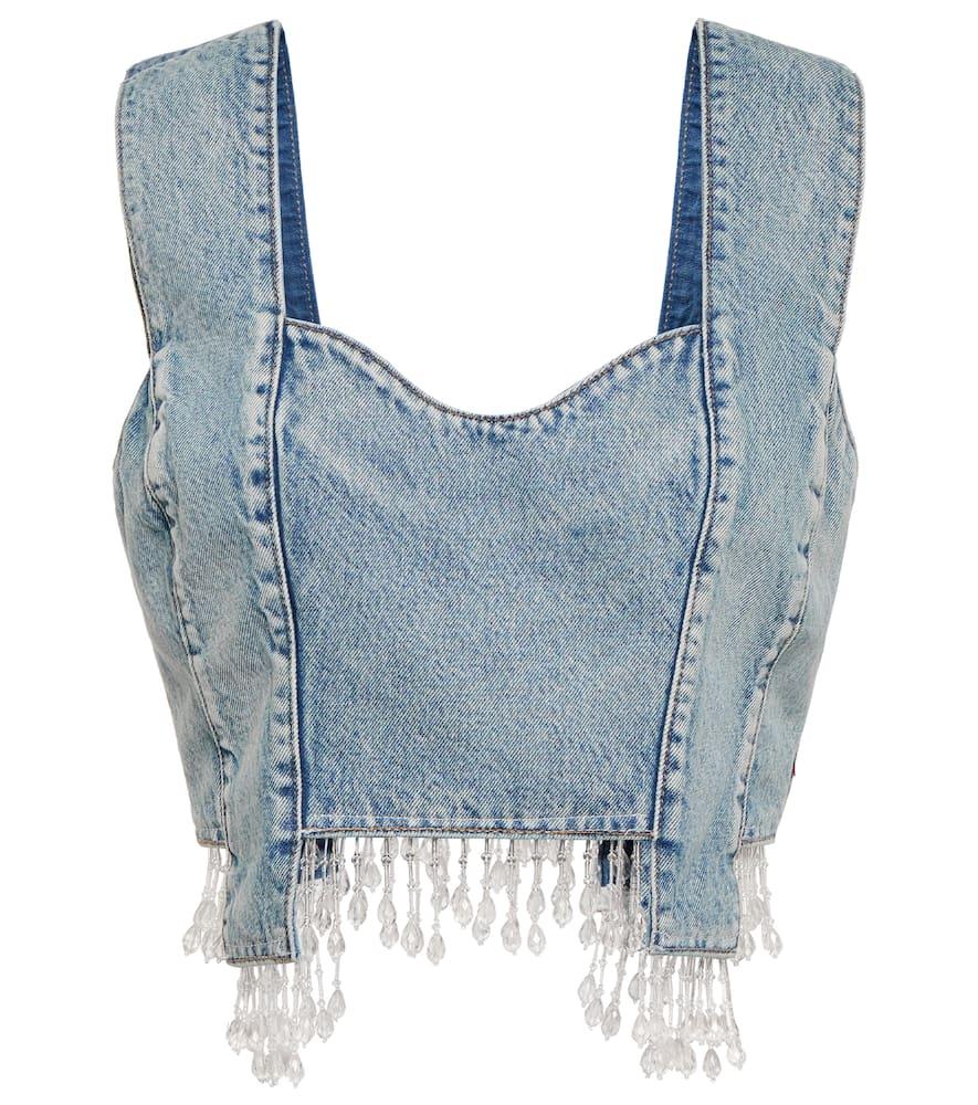 ganni embellished denim crop top