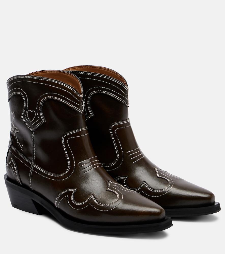 ganni embroidered cowboy boots