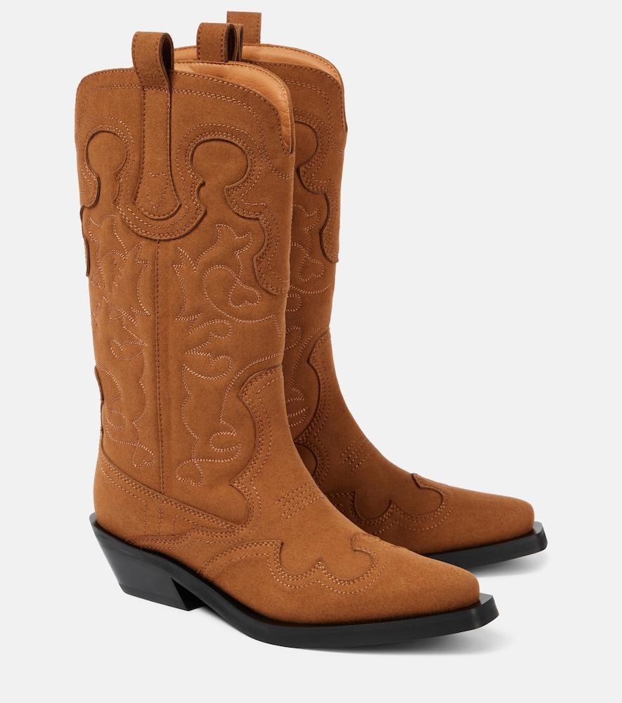 ganni embroidered faux leather cowboy boots