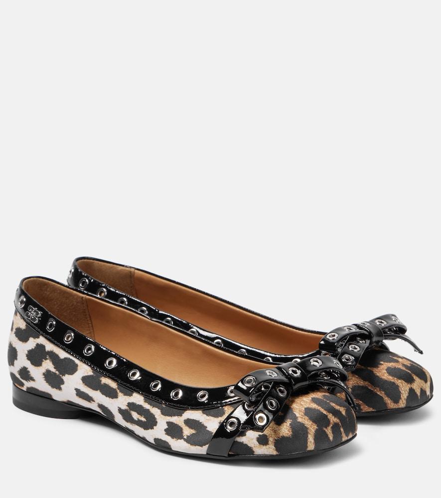 ganni eyelet bow leopard
