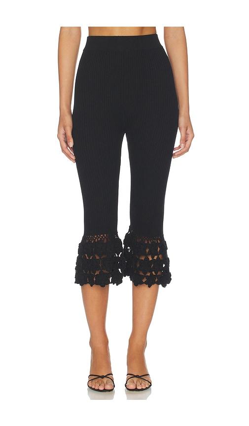 ganni fine cotton rib crochet pant in black.