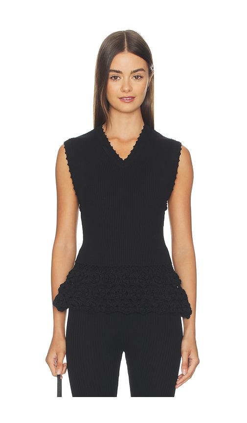 ganni fine cotton rib crochet top in black.