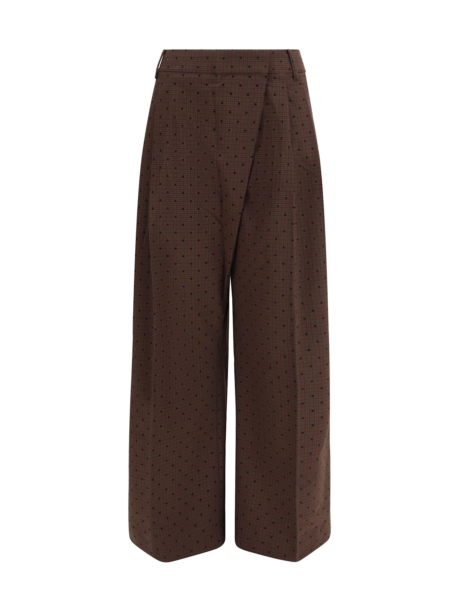 ganni flocked plaid crossover pants
