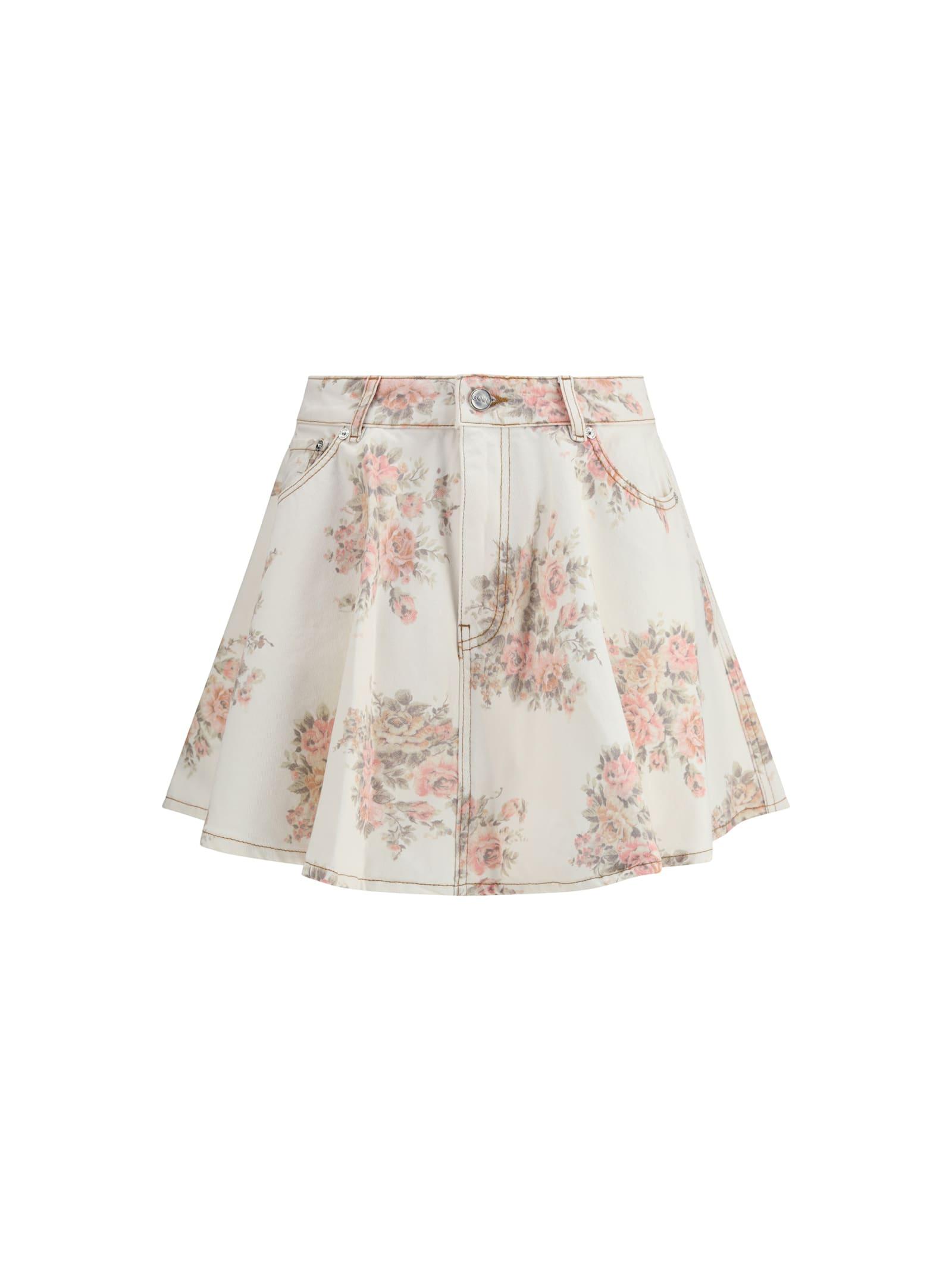 ganni floral print denim miniskirt