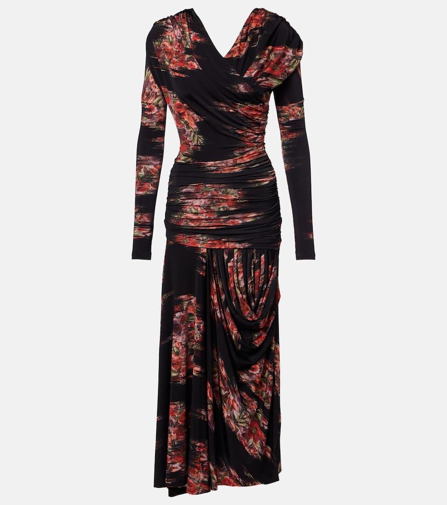 ganni floral ruched jersey maxi dress
