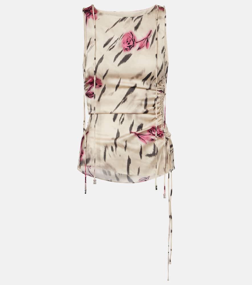 ganni floral ruched satin top