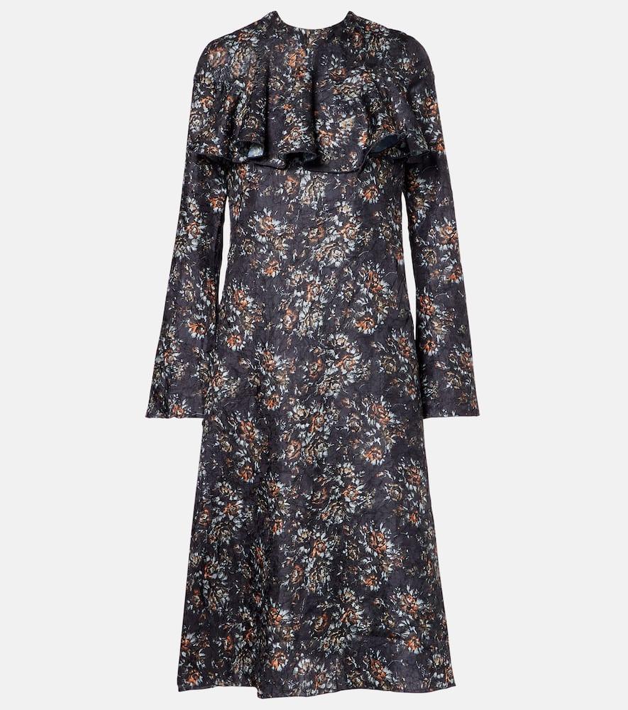 ganni floral ruffled midi dress