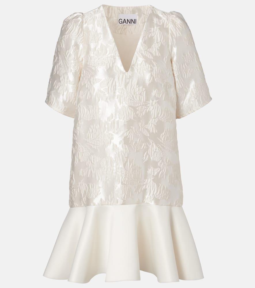ganni floral satin cloqué minidress