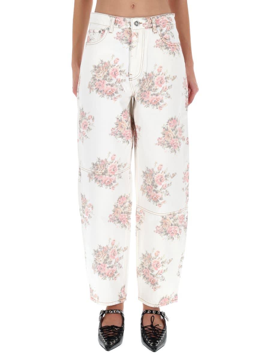 ganni flower jeans