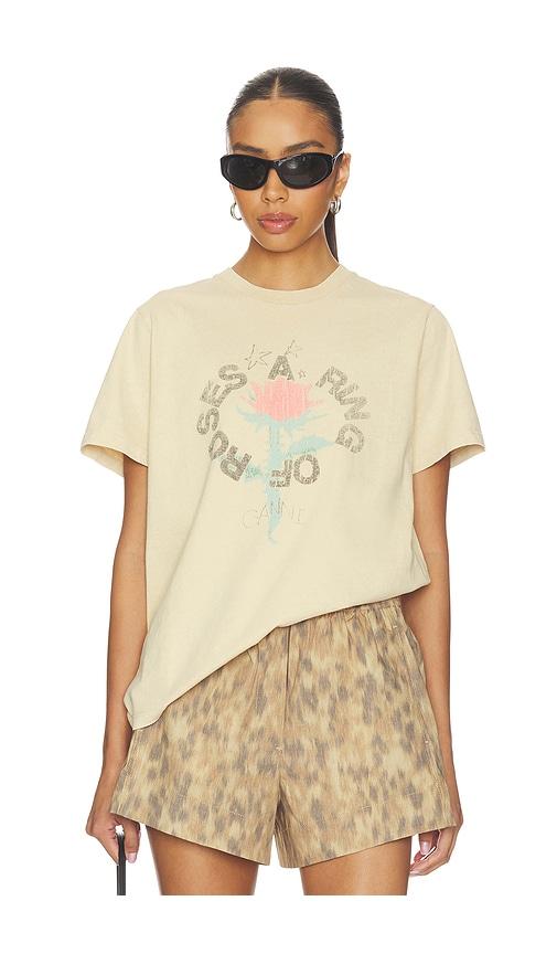 ganni future heavy jersey oversized t-shirt in beige.