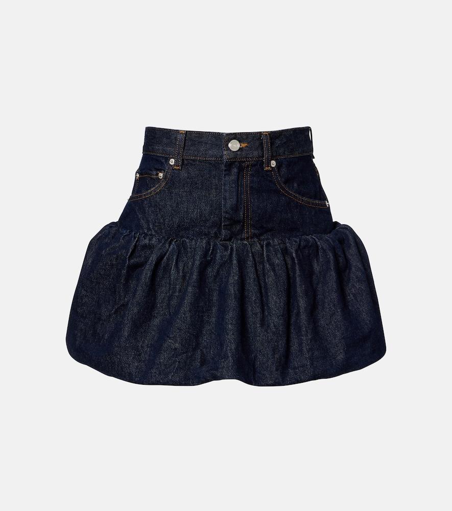 ganni gathered denim miniskirt