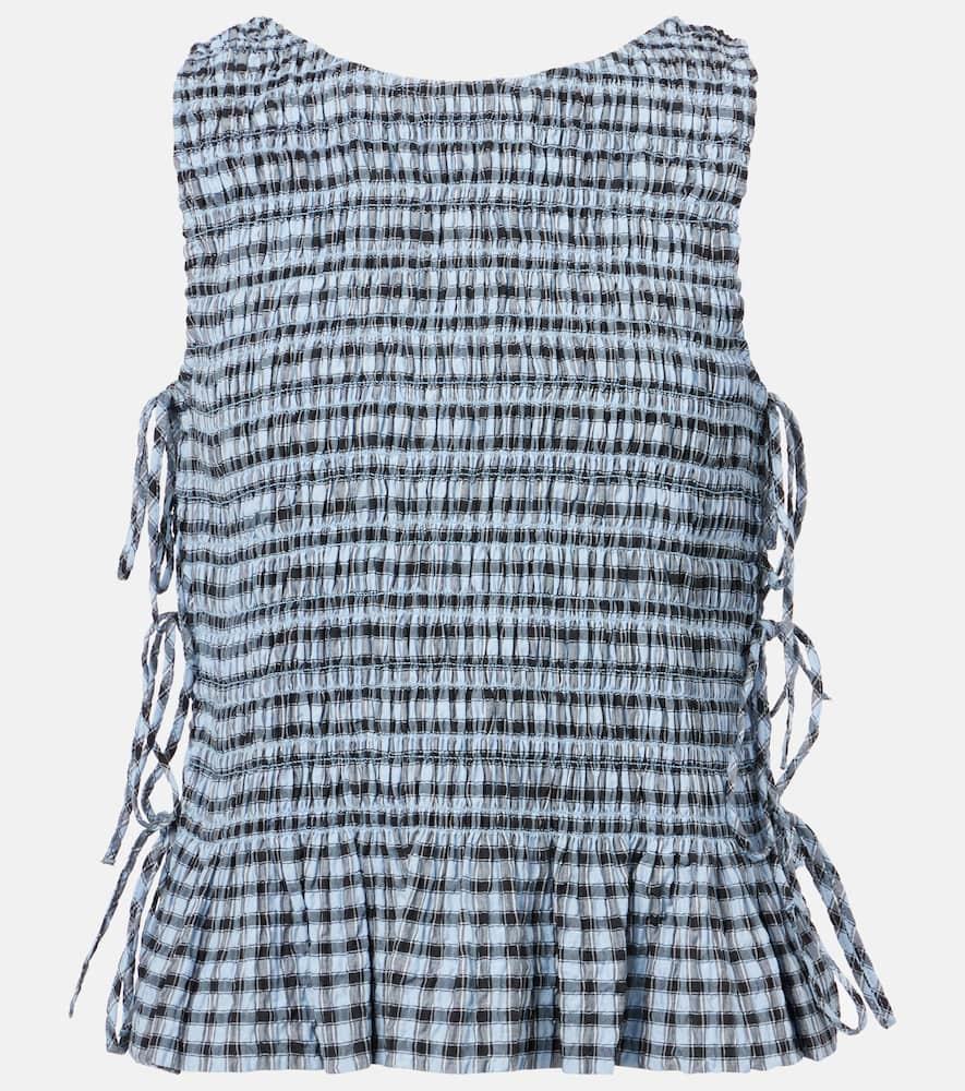 ganni gingham shirred shirt