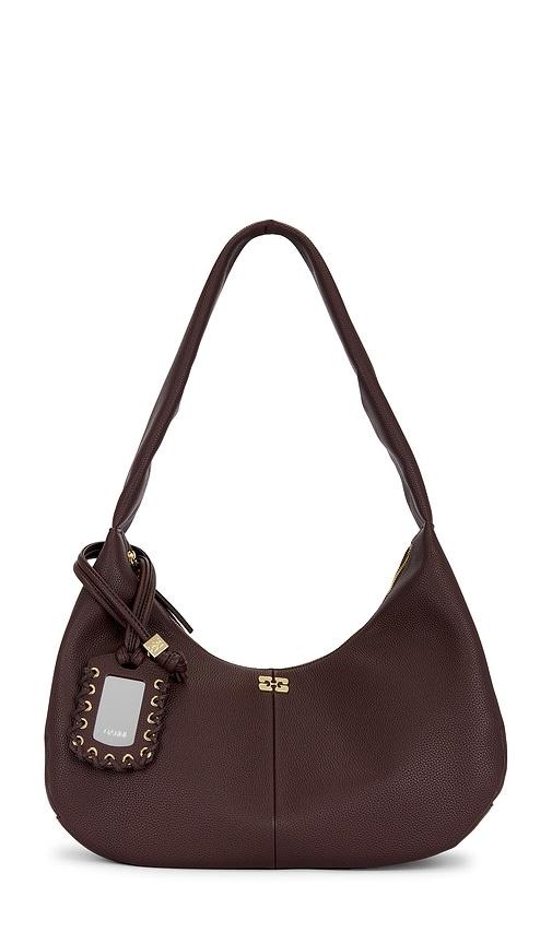 ganni grained medium hobo bag in brown.