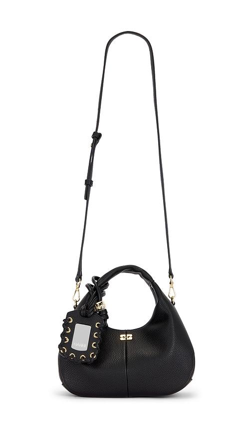 ganni grained mini hobo bag in black.