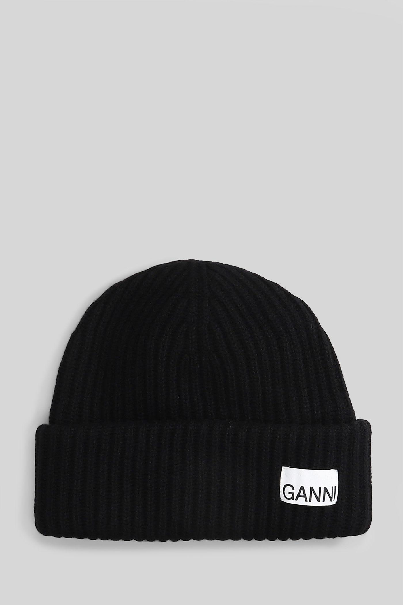 ganni hats in black wool