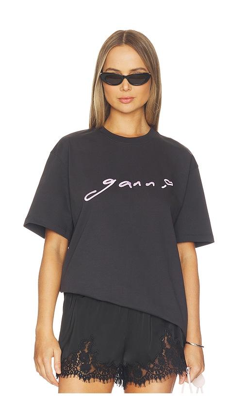 ganni heavy cotton jersey relaxed fit t-shirt in charcoal.